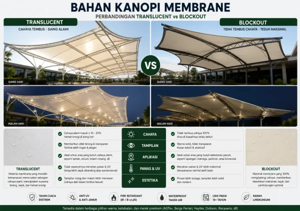 Bahan Membrane Translucent VS Blockout: Mana yang Lebih Baik untuk Kanopi Membrane?