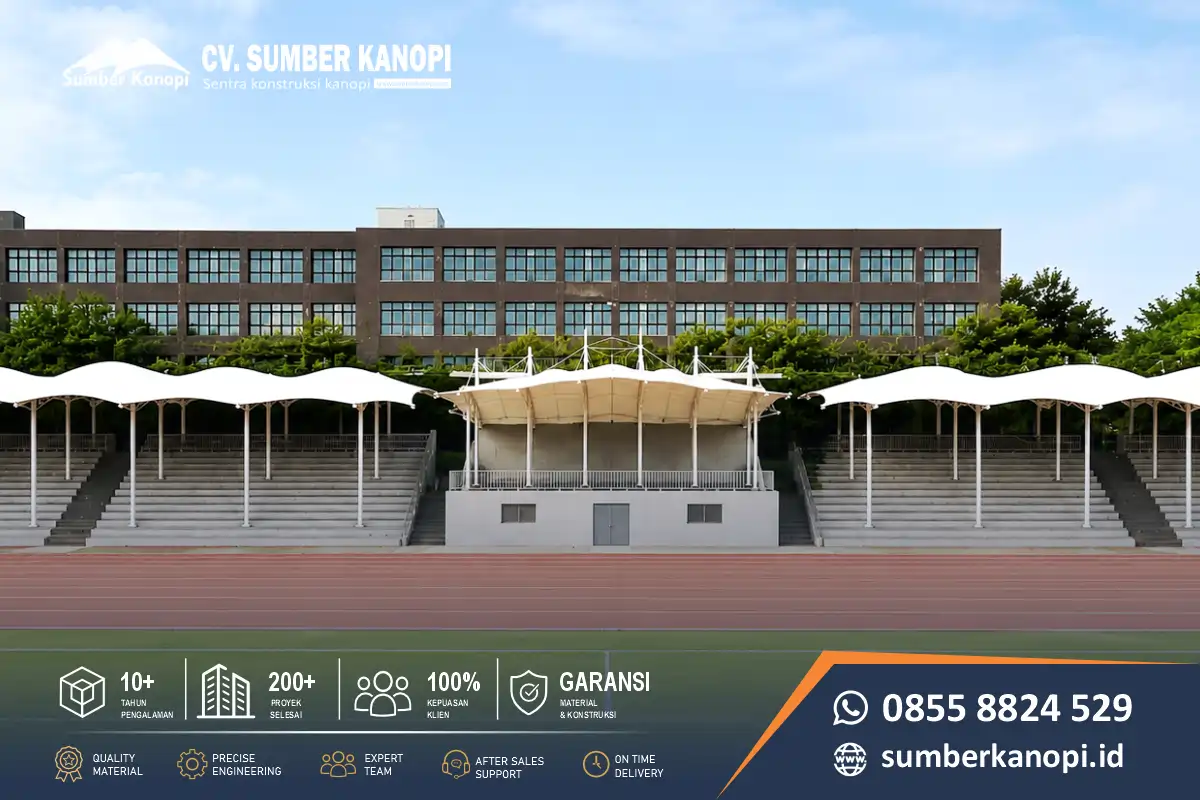 Atap membrane tribun lapangan olahraga dengan desain tensile modern